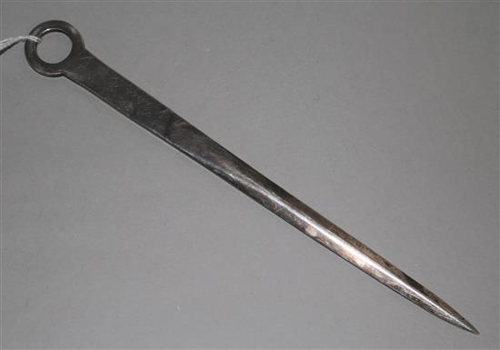 A modern silver meat skewer, by Francis Howard Ltd, London, 1977.